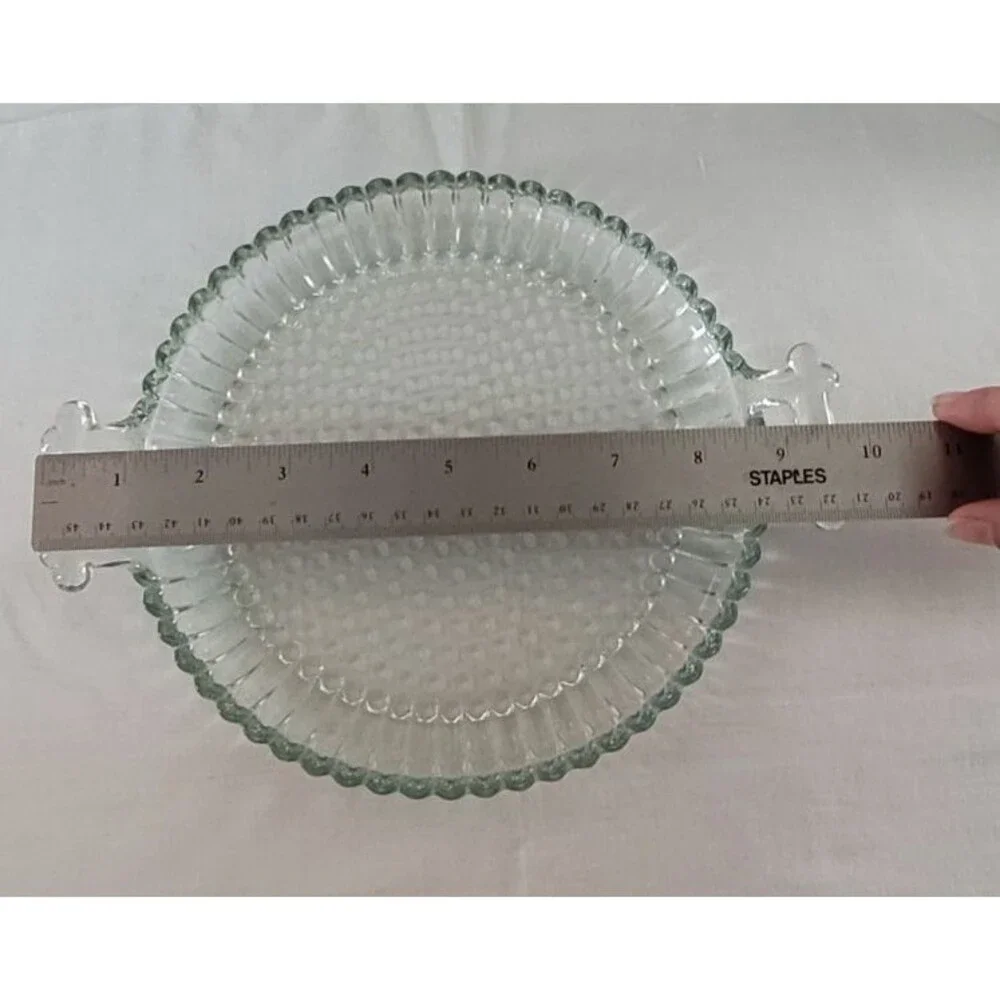 VTG Hobnail Jeannette Glass Clear Round Depression Serving Tray w/Handles 9.5